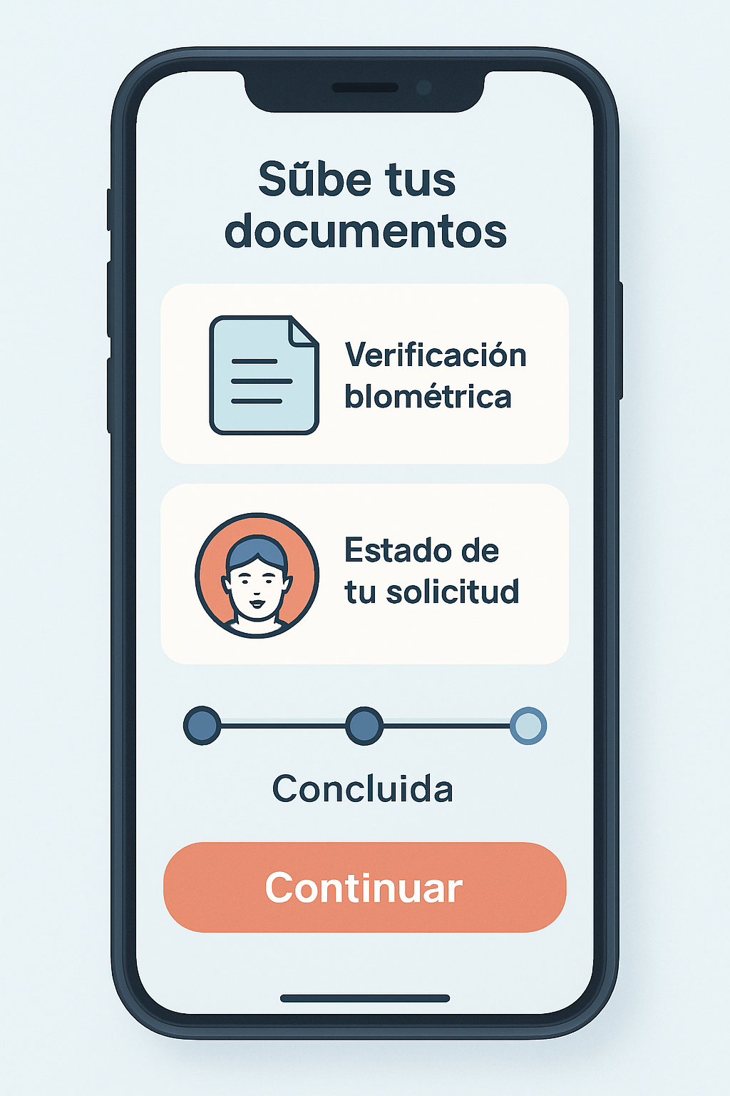 Experiencia móvil del inquilino completando su solicitud